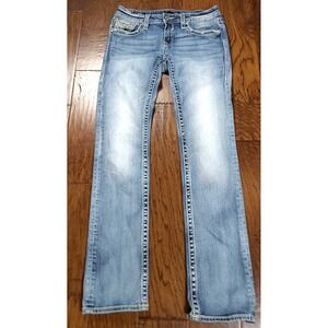 Vigoss Blake Women Blue Straight Classic Fit Embroidery Denim Jeans‎ Sz 28x31.5